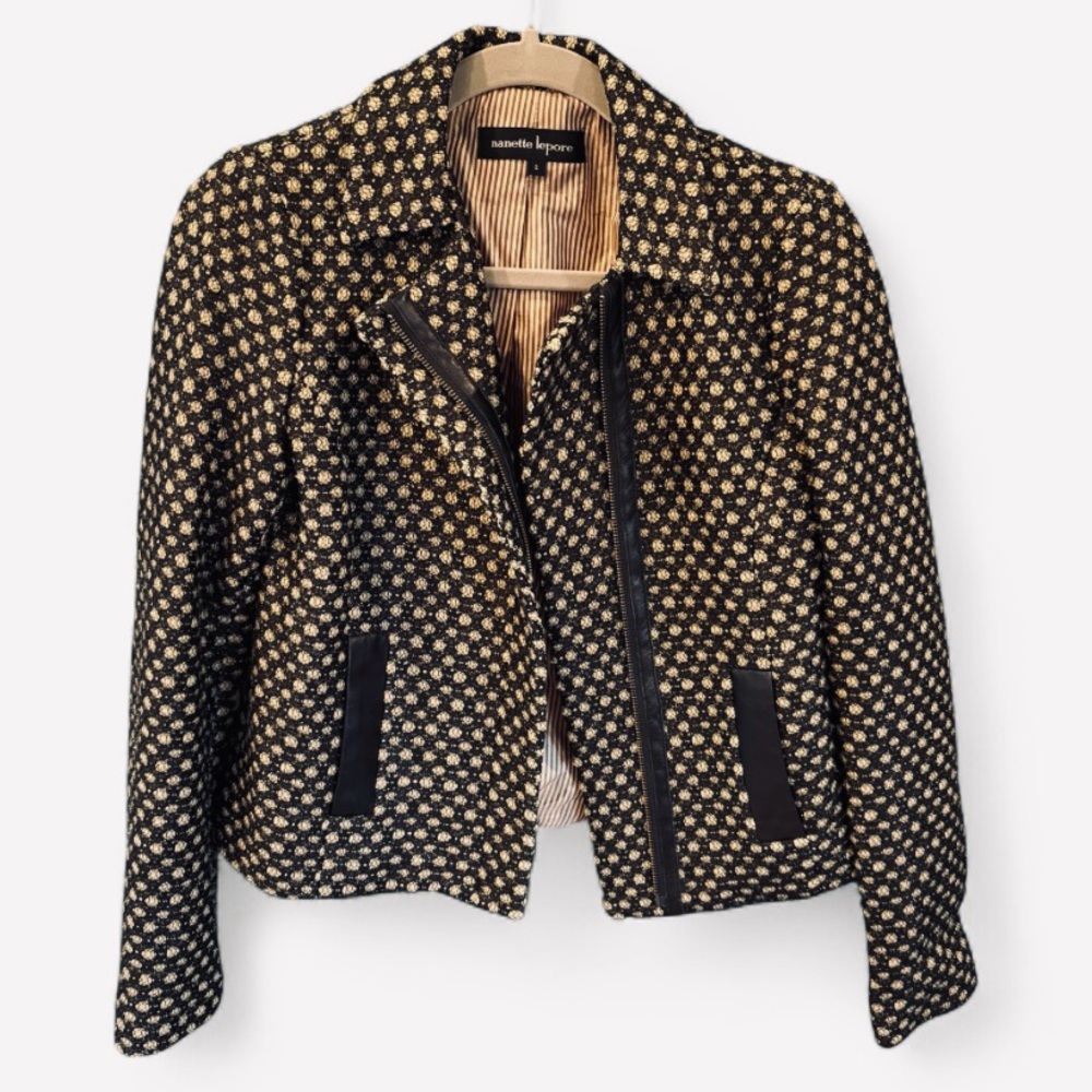Nanette Lepore Leather-Trimmed Jacket EUC